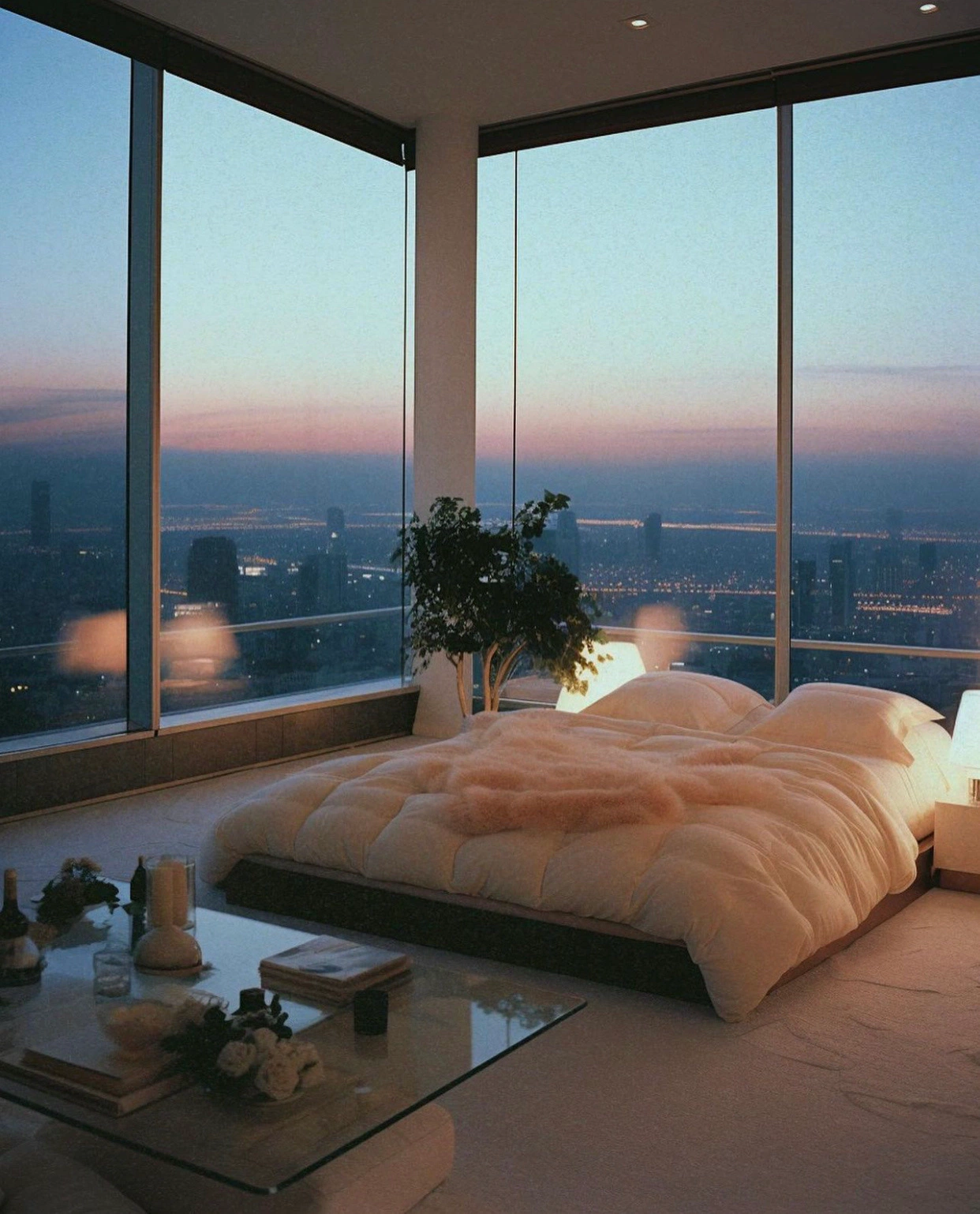Floor Bed with Skyline Sunset View