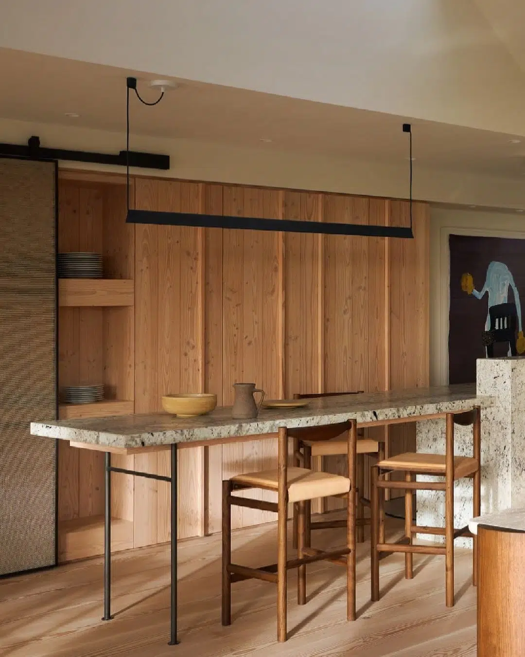 Granite-Top Island with Wishbone Chairs